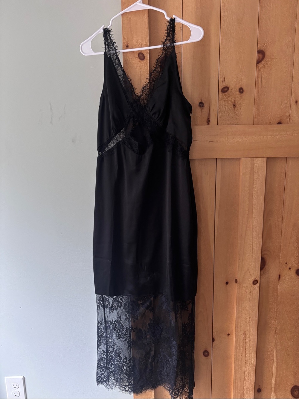 Vici Black Lace-Trim Midi Slip Dress